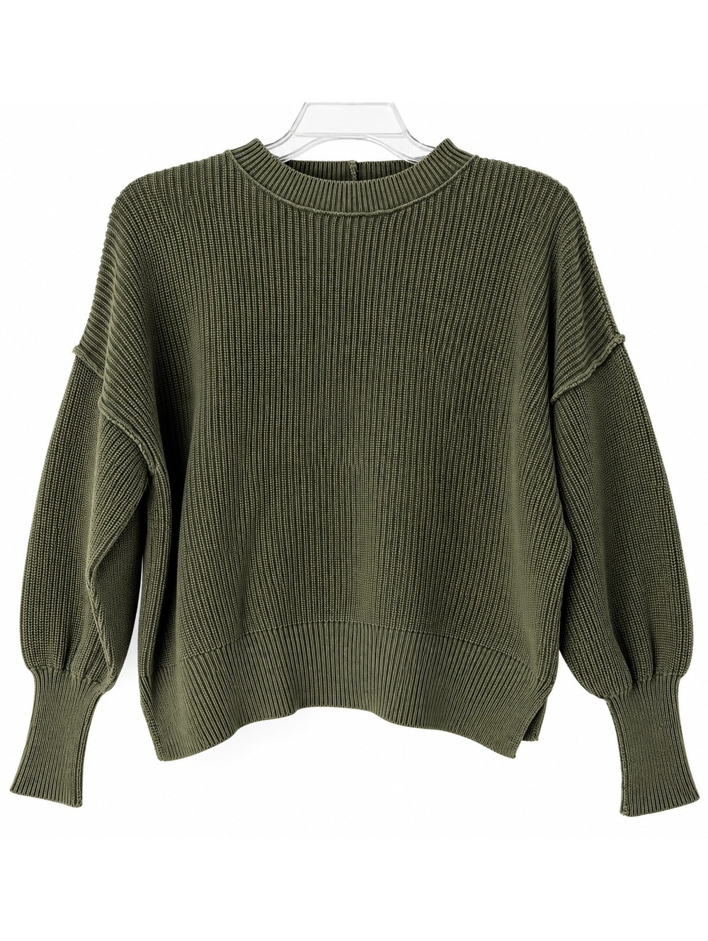Aerie Women's XS Olive Green Oversized Ribbed Knit Sweater Balloon Sleeve